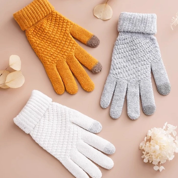 新款加厚触屏手套男女士秋冬季加绒保暖防寒户外骑行针织毛线手套