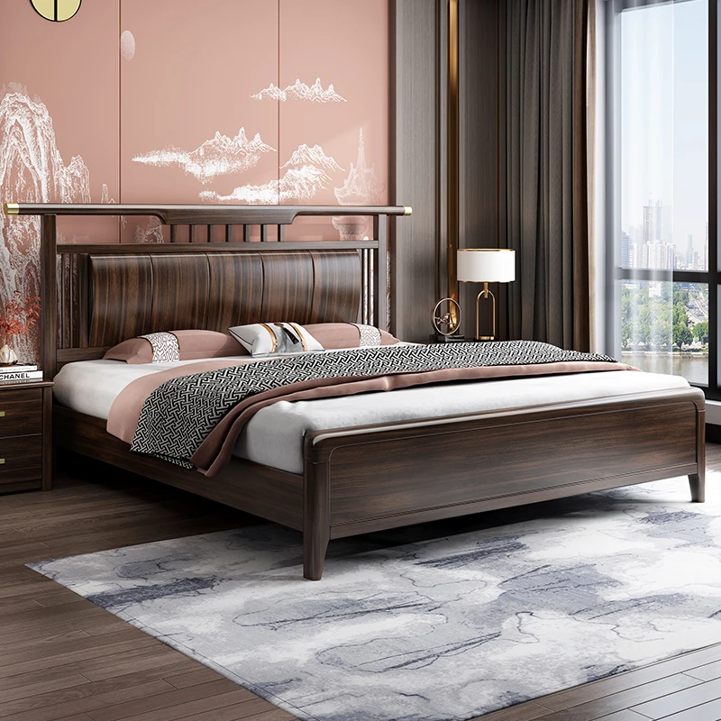 A20新中式乌金木1.8米实木双人床轻奢现代简约主卧软靠储物1.5米