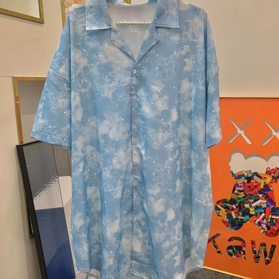 《星辰大海睡裙》长款夏季蓝色印花女士家居服时尚宽松高定睡裙