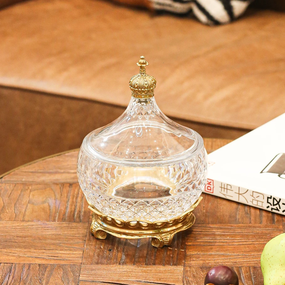 【BENNY本尼家】GY66铜镶水晶玻璃家用创意糖果收纳装饰艺术品摆件
