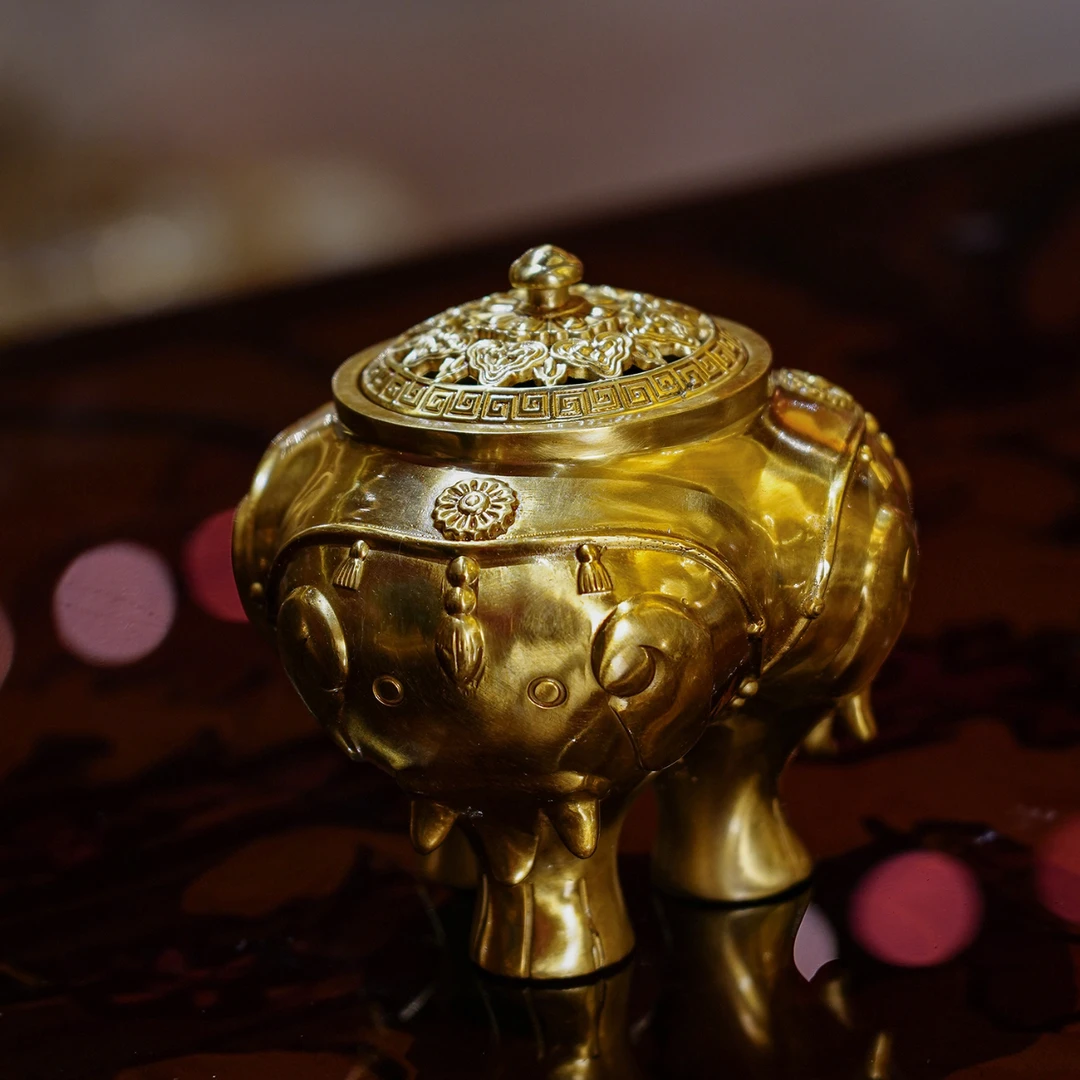 【本尼家】SS57中式复古奢华吉祥象三足香炉书房桌面装饰香薰摆件