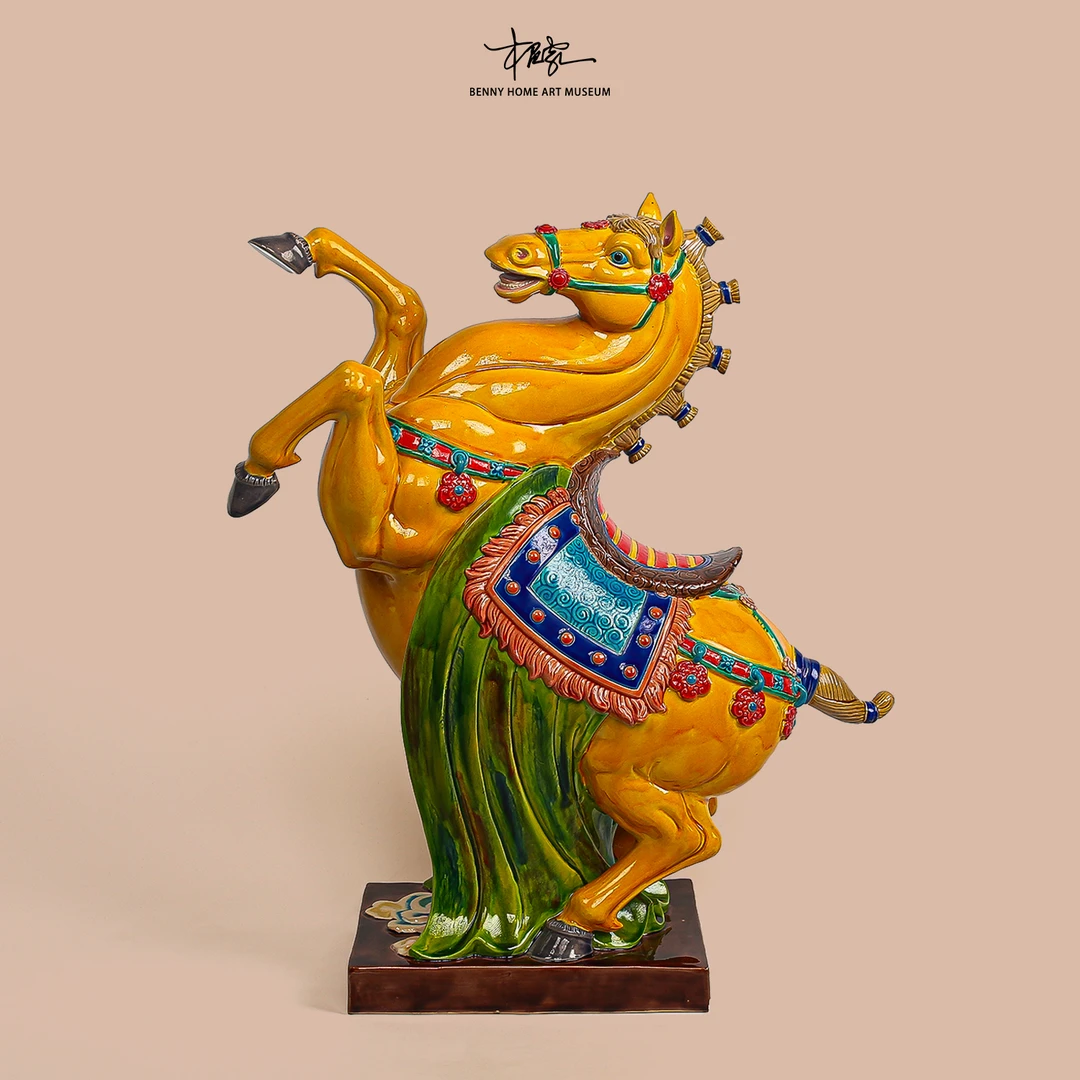 【BENNY本尼家】非遗手工彩釉交趾陶中式陶瓷艺术品玄关摆件-富贵马