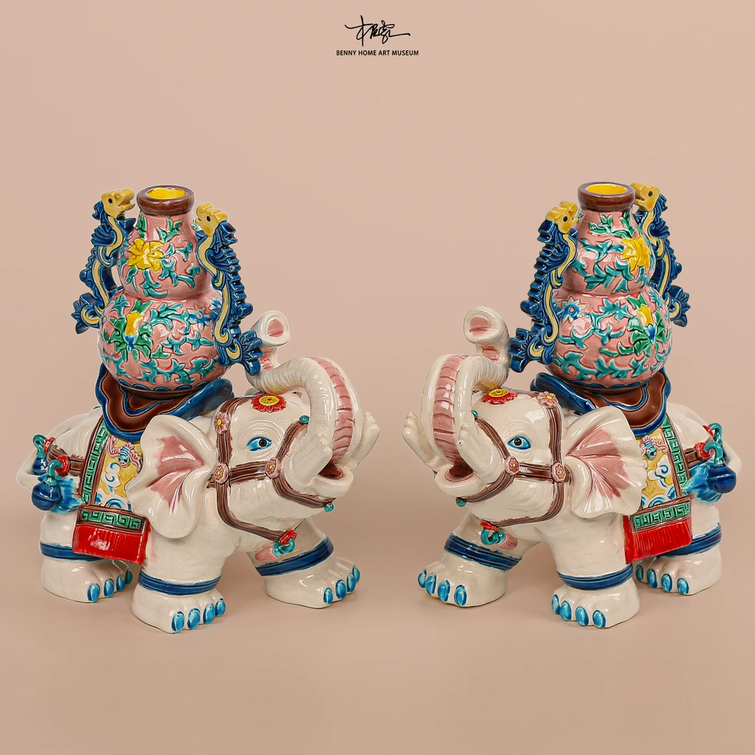 【本尼家】非遗手工彩釉交趾陶家居桌面装饰玄关摆件-中号太平有象