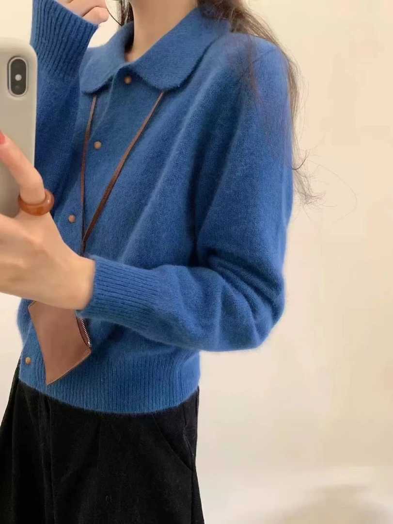 简约polo领小金扣毛衣开衫 23451