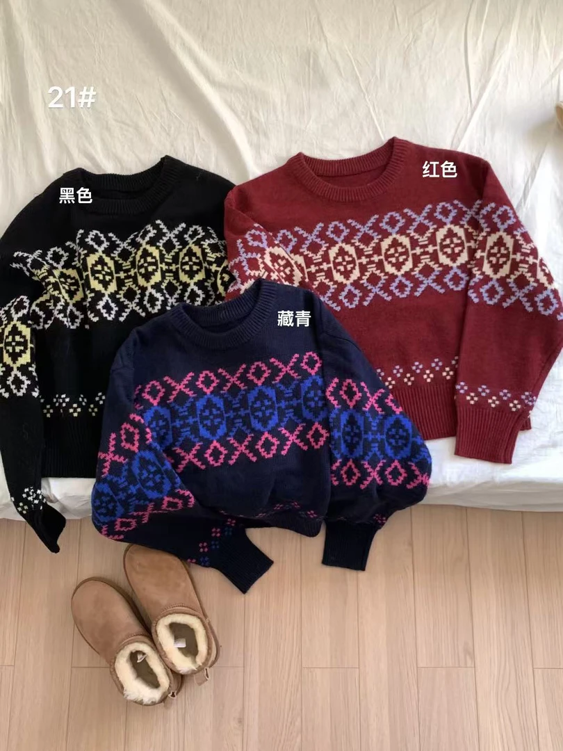 想象@21 复古花纹撞色毛衣 12-4