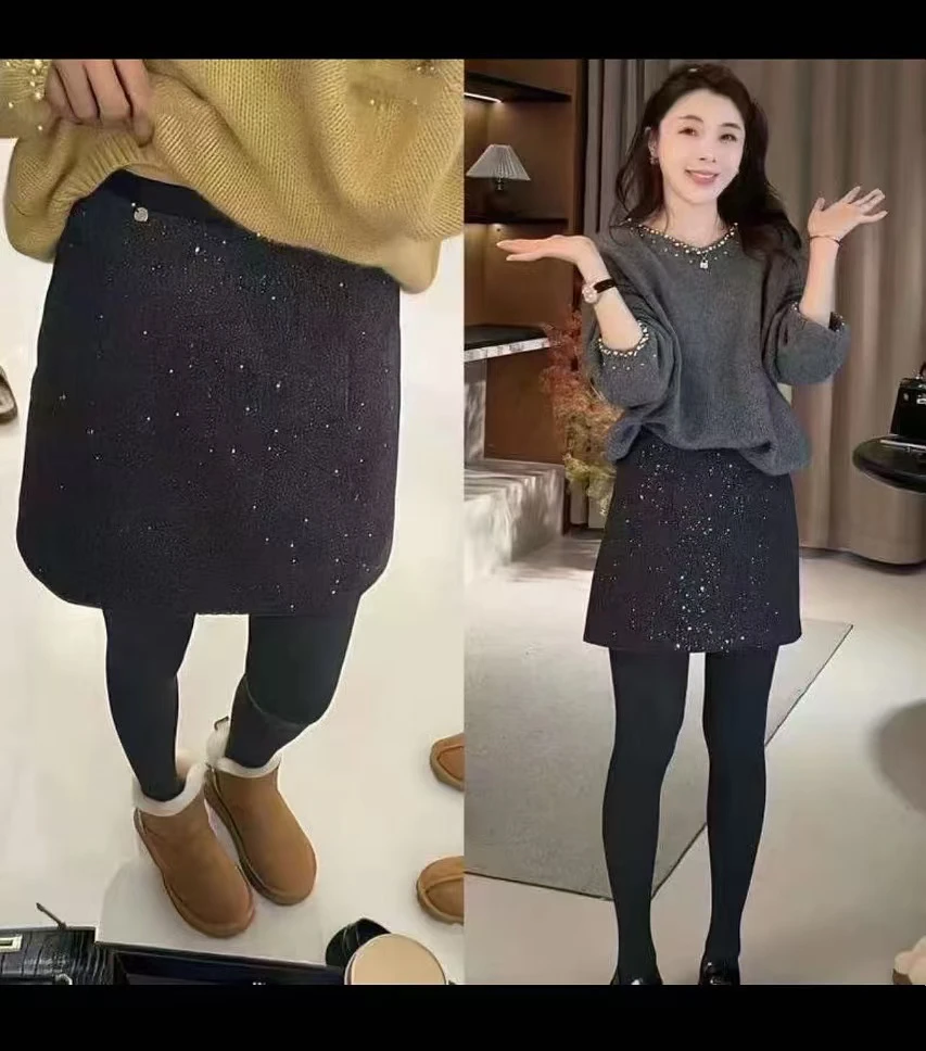 61106 毛呢 韩系时尚闪闪半身裙