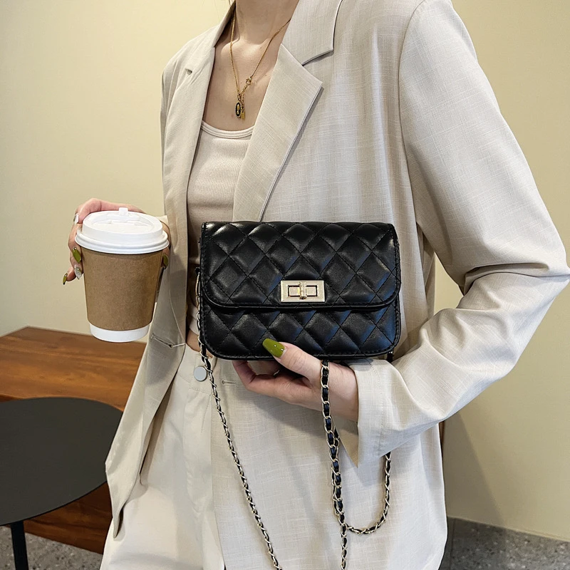 韩版网红复古女包2024新款潮流时尚休闲菱格链条单肩斜挎包小方包