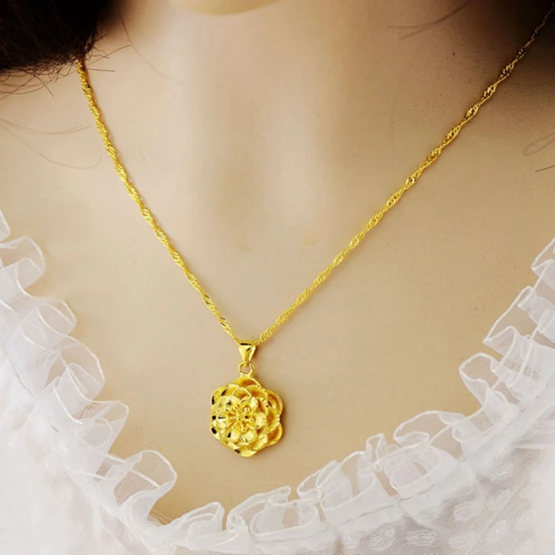 合金项链 玫瑰花18k黄金色项链女款999真金色项坠网红百搭首饰品