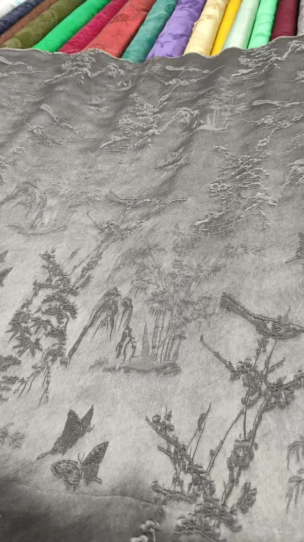 纯植物炒色蝶恋山水高端春夏女装布料国风旗袍上衣丝绸面料