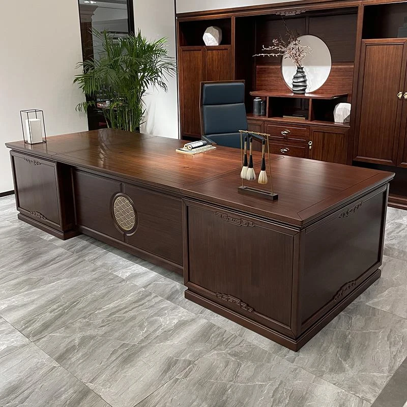 新中式老板桌实木办公桌椅组合办公室家具简约现代总裁大班台定制
