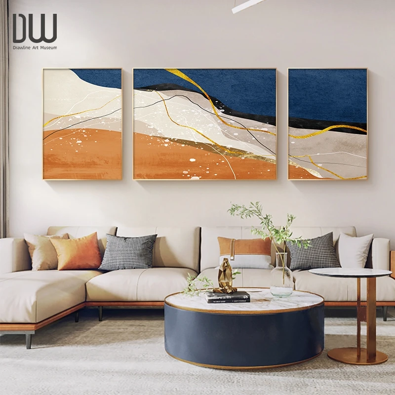 【星河曙天】现代轻奢沙发背景墙装饰画抽象艺术色块简约三联壁画