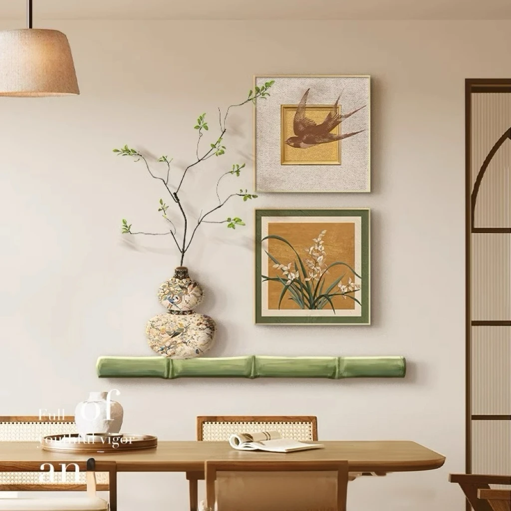 新中式葫芦餐厅装饰画高级感复古餐桌背景墙壁画中古客厅墙面挂画