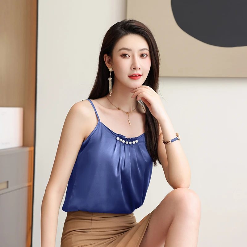 夏季薄款女士甜辣吊带背心时尚外穿大码内搭醋酸缎面打底衫上衣潮