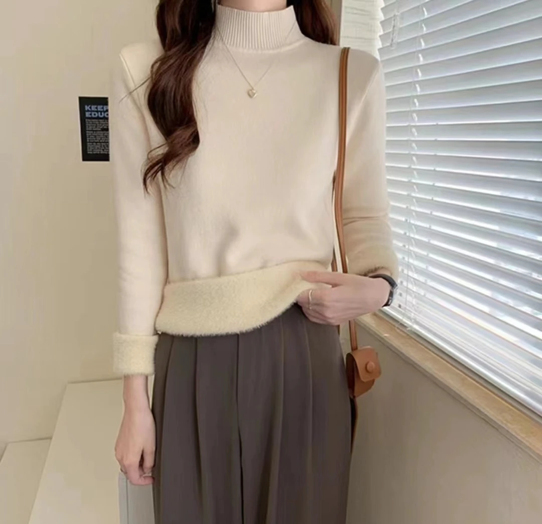 【婷婷家】小个子一体绒加厚百搭针织打底衫#667