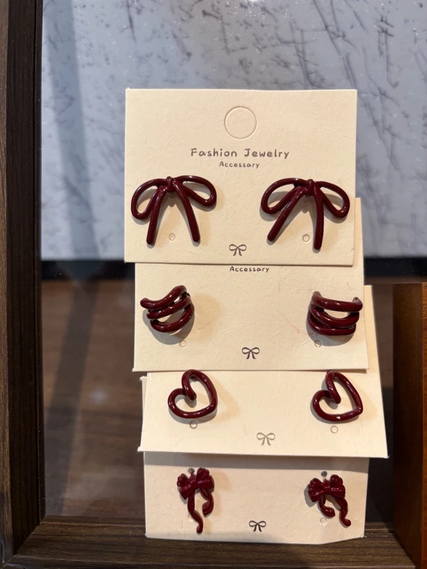 铜合金耳饰 圣诞主题ins个性法式几何小众少女红色耳饰简约耳钉