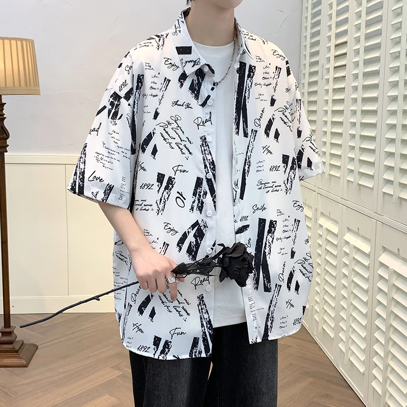 衬衫男韩版潮流夏季大码纯色短袖衬衣服薄款百搭宽松版型外套上衣