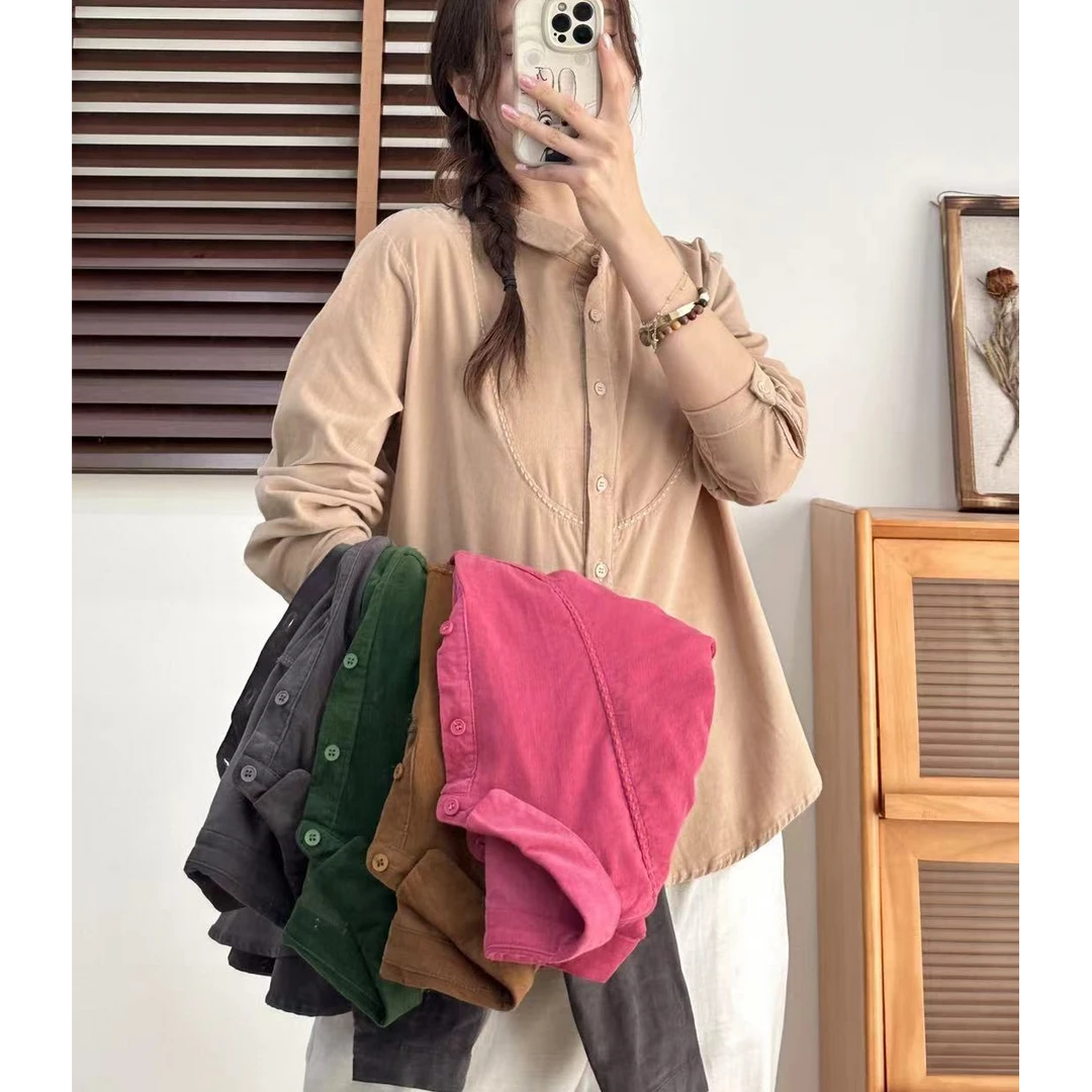 2024春秋季双层棉纱衬衫宽松显瘦百搭设计感时尚显瘦婴儿棉衬衣