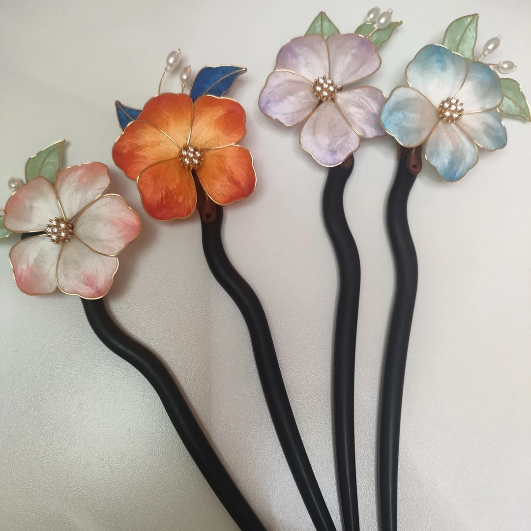 非遗绒花檀木发簪百搭款