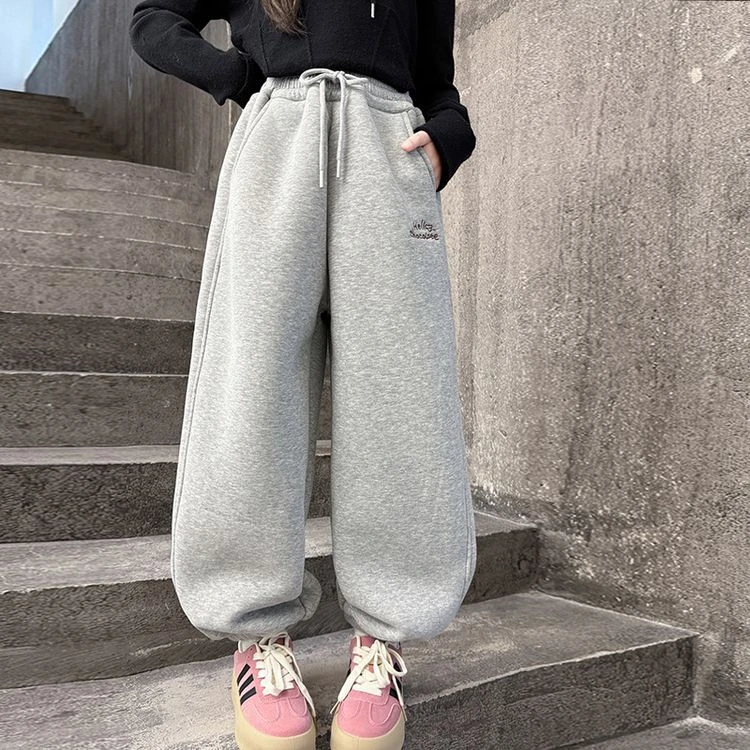女童加绒卫裤冬季新款儿童卡通刺绣一条过冬休闲裤女孩百搭裤子潮