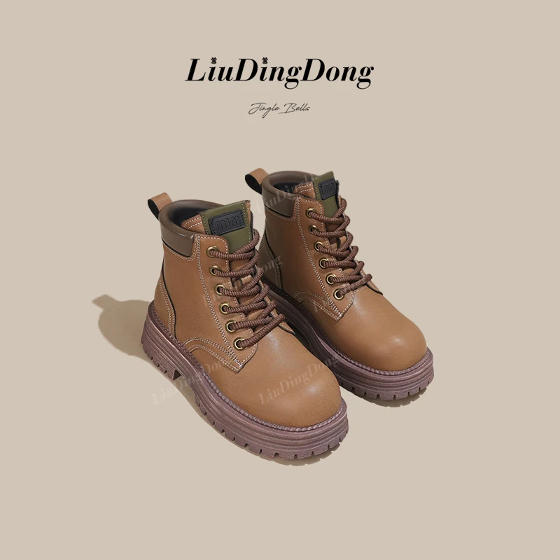 英伦风马丁靴女2024新款爆款显脚小复古厚底增高小短靴