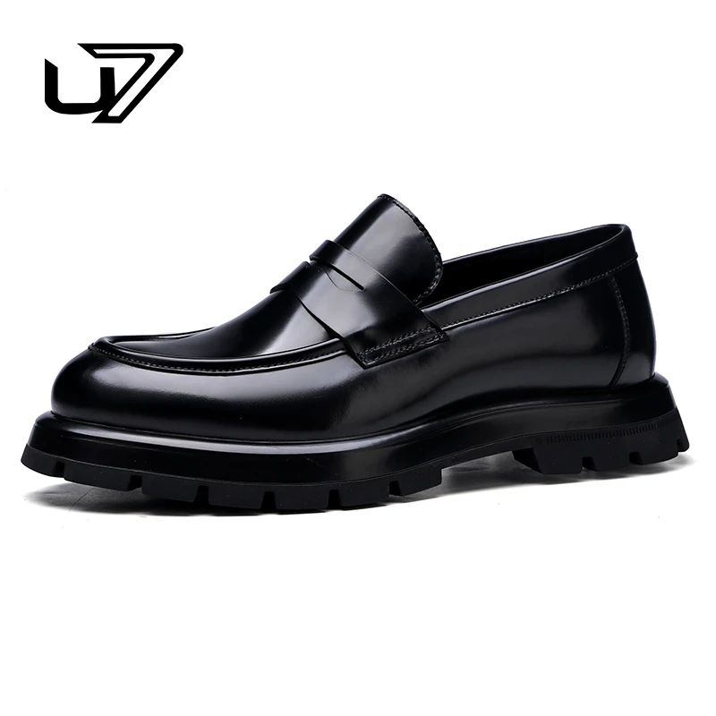 U7品牌男鞋休闲皮鞋真皮2025新款男士一脚蹬牛皮高档商务鞋