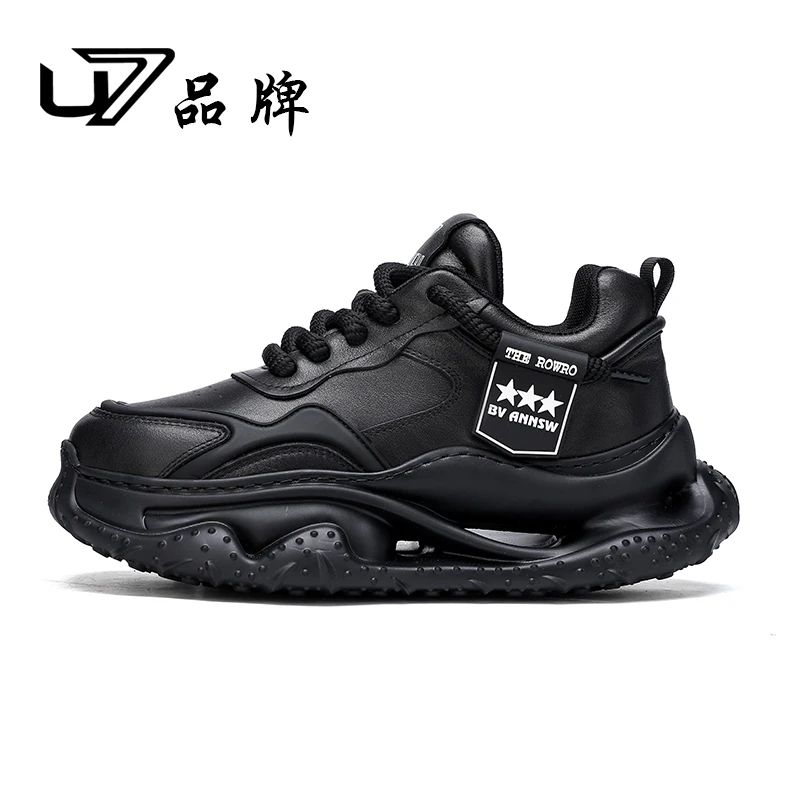 U7品牌男鞋厚底增高休闲鞋2025年新款真皮百搭时尚运动面包鞋