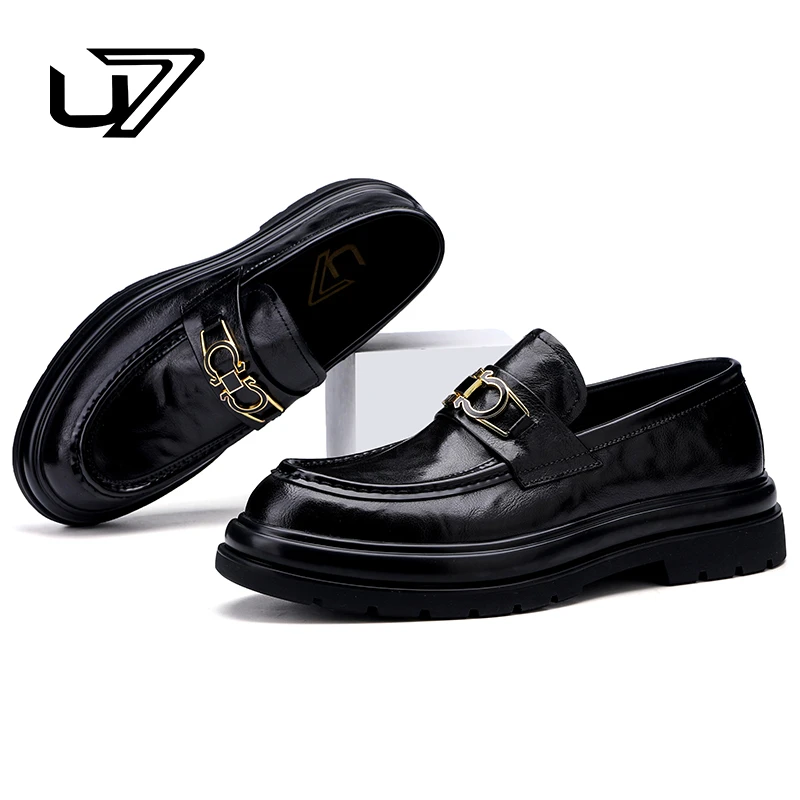 U7品牌男鞋真皮皮鞋2025新款一脚蹬商务休闲皮鞋