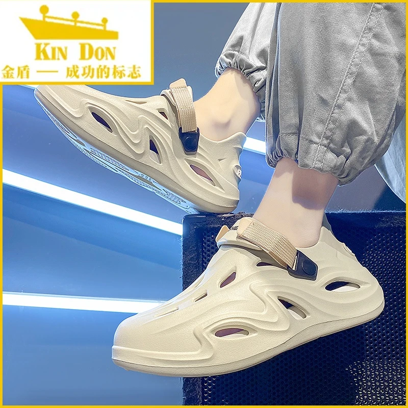 椰子洞洞鞋男款夏季厚底踩屎感包头拖鞋外穿防滑沙滩运动休闲凉拖