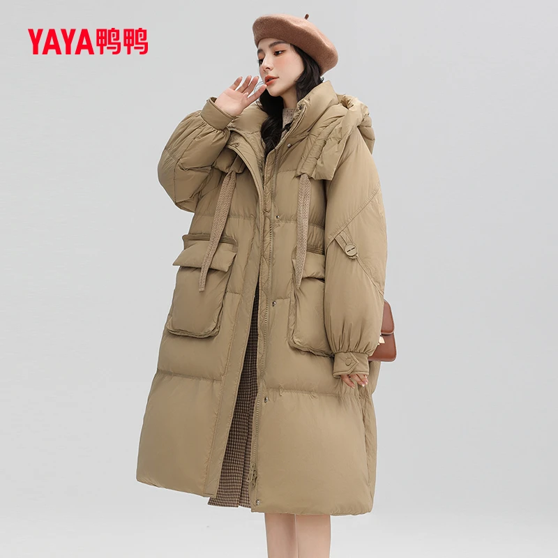 鸭鸭羽绒服女2023年冬季长款连帽韩版休闲保暖时尚潮流保暖外套XX