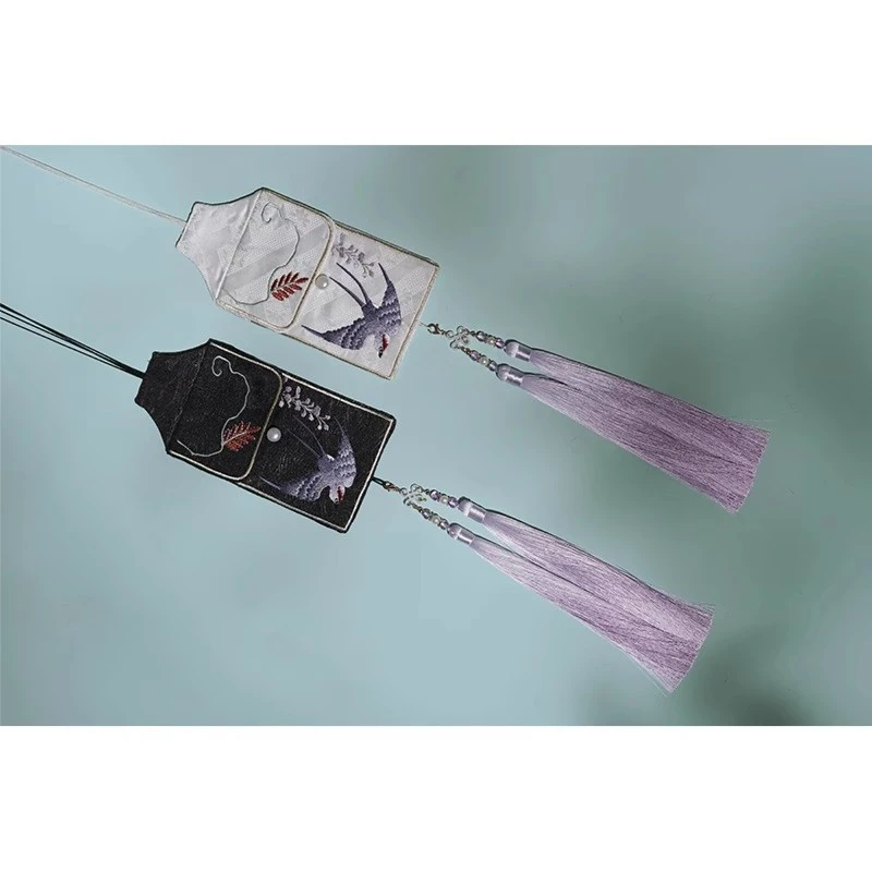 【上遥居】衔春处/浪里白 荷包原创汉服配饰白色黑色绣花渐变流苏