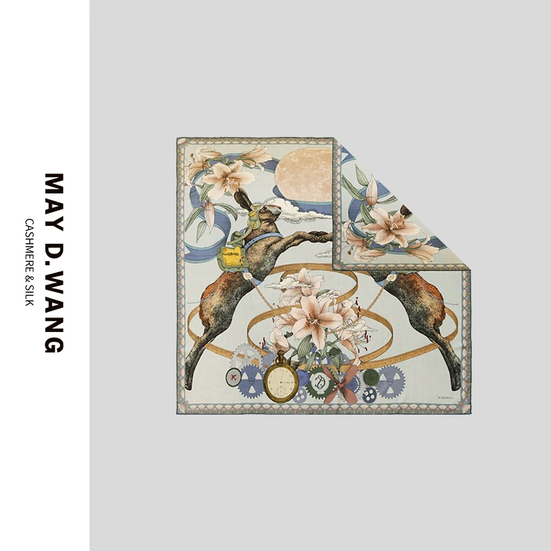 王之造玉兔印花混纺中方巾 D2F5051