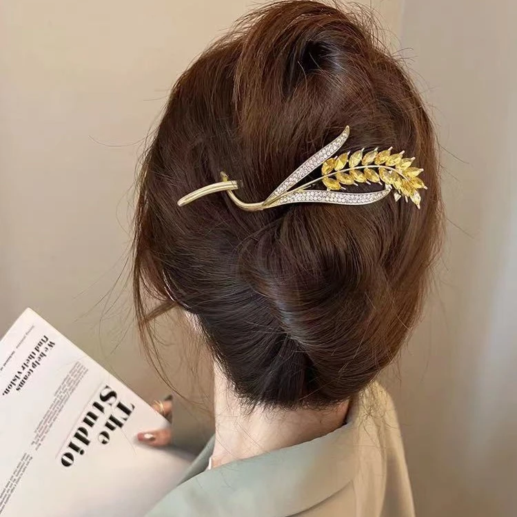 高级感麦穗发夹后脑勺盘发抓夹气质一字夹精致头饰青蛙扣发卡子
