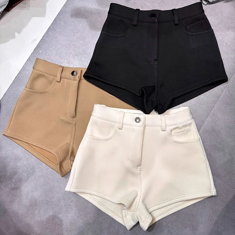 2025秋季新款简约气质加厚短裤女高腰包臀小个子紧身直筒裤靴裤子