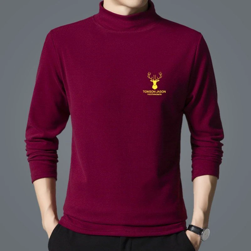 冬季纯色加绒百搭宽松休闲大码双面德绒保暖内衣半高领秋衣男上衣