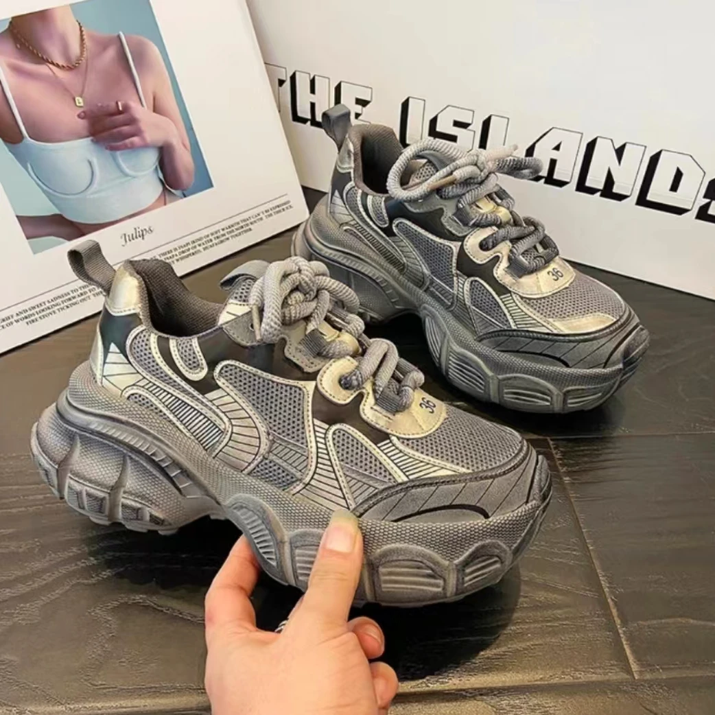 5880老爹鞋女24新款秋季真皮厚底透气增高松糕休闲运动鞋666