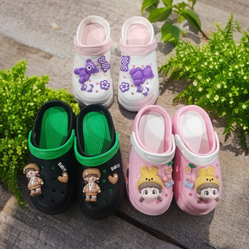 新款厚底洞洞鞋防滑耐磨鞋底可爱外穿包头沙滩鞋