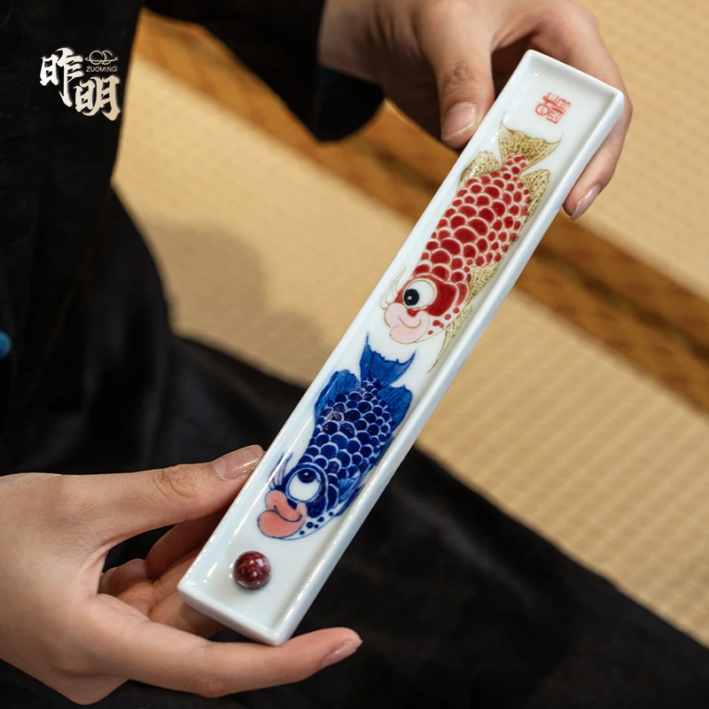 昨明陶瓷 手绘龙鱼 香插 香托 香座 线香 家用室内 茶道零配 国潮