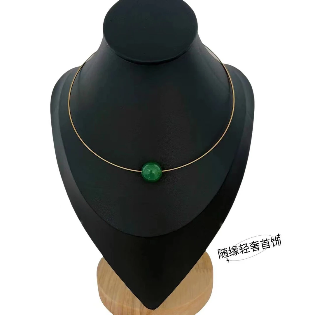 铜合金项链 国风高级绿色雕刻复古锁骨项链项圈轻奢新中式百搭女