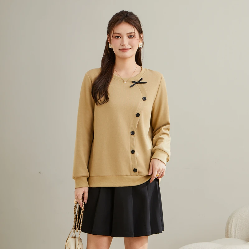 采多宝大码女装圆领拼接宽松上衣DDZ2305