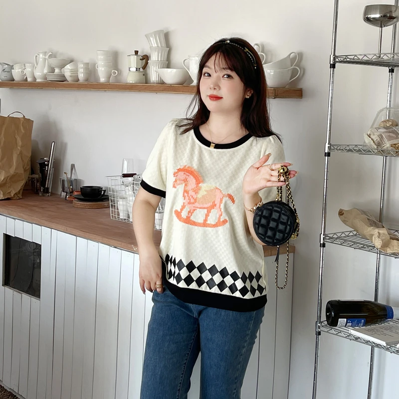 采多宝秋冬女减龄遮肚正肩T恤微胖MM夏季时尚百搭短袖上衣CXZ0999