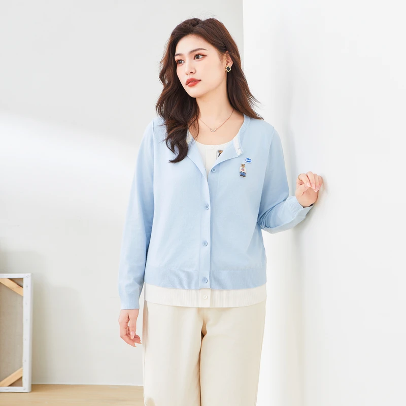 采多宝大码女装圆领假两件温柔撞色毛衣 DDMY2129