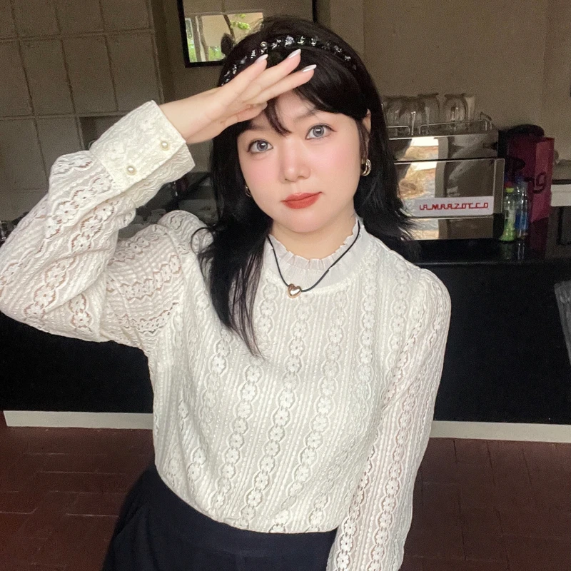 采多宝大码女装半高领复古蕾丝显瘦打底上衣CDA0921