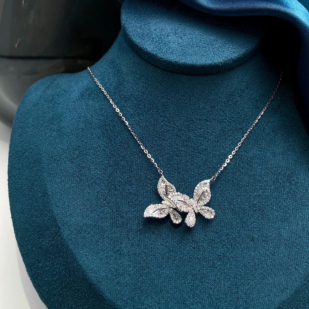 坠链均925银锆石 满钻双蝴蝶项链 翩翩起舞公主少女气质超仙小众