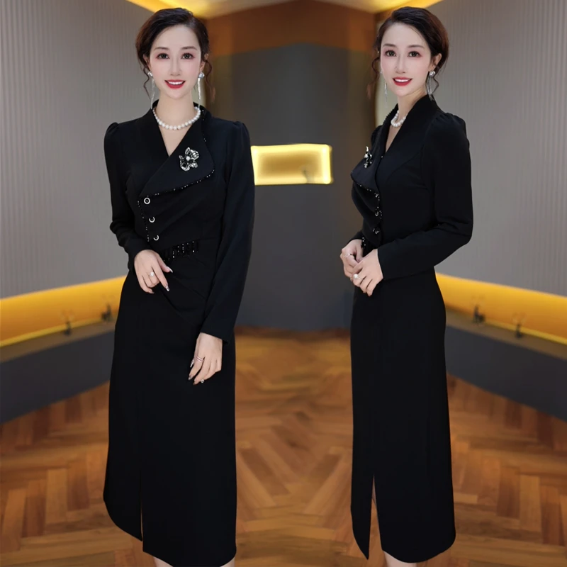 【璀璨星辰】A553黑色时尚连衣裙优雅气质减龄显瘦秋冬设计感爆款