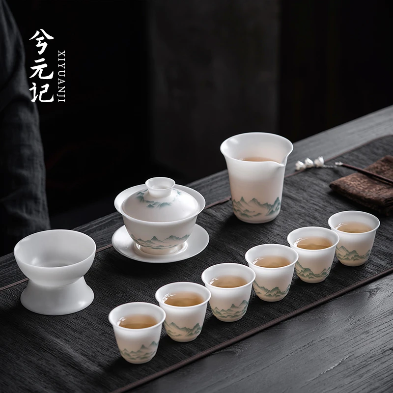 兮元记素烧冰种玉瓷盖碗茶杯礼盒装家用高档功夫茶具套装2025新款