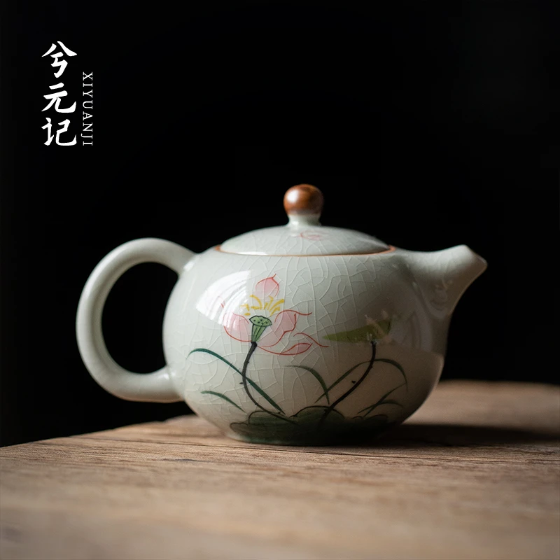 兮元记哥窑手绘荷花西施壶单壶陶瓷茶壶泡茶家用2025新款茶水壶