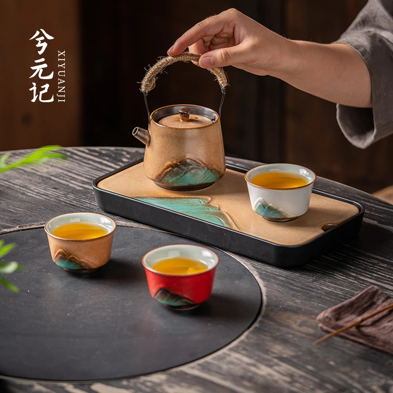 青山釉烧提梁壶功夫套装陶瓷家用办公泡茶待客高档泡茶礼盒装茶具