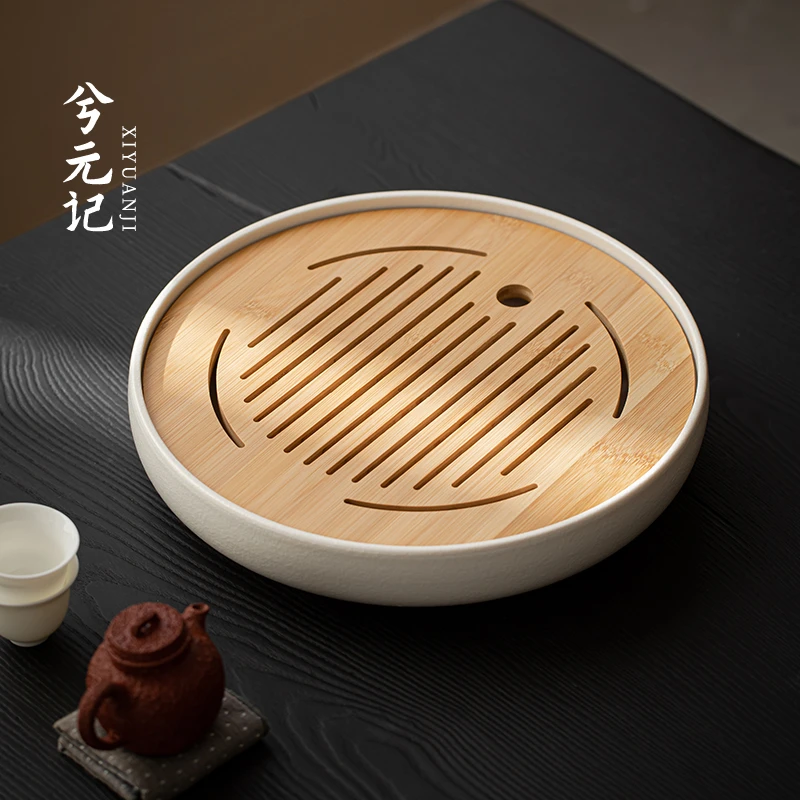 圆形陶瓷茶盘家用2025新款茶托盘小型干泡台储水式竹茶海功夫茶具