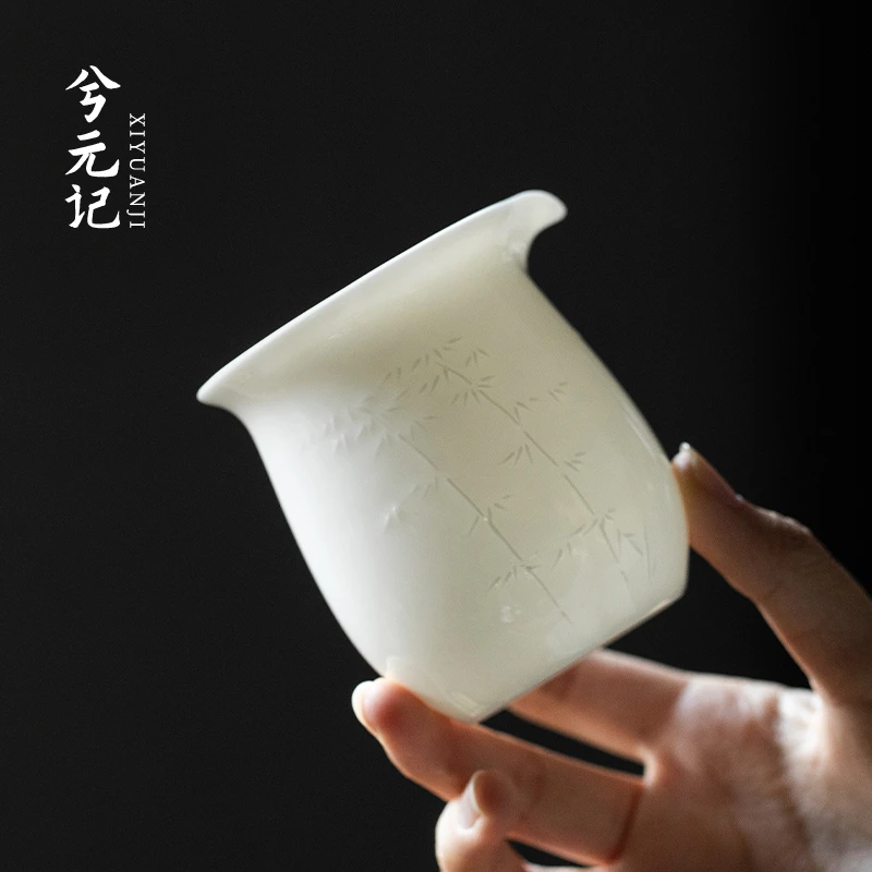 兮元记浮雕撇口公道杯家用白瓷分茶器大容量茶海公杯匀杯茶道配件