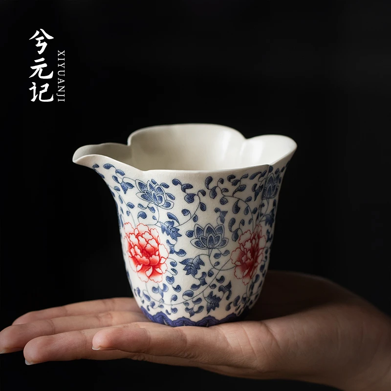 兮元记苏打汝窑青花釉里红公道杯陶瓷高档茶海单个茶具分茶器公杯